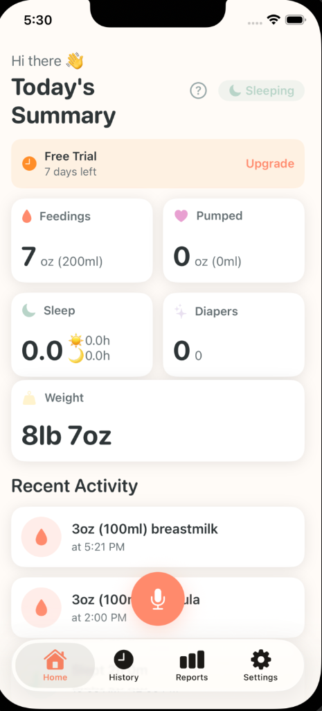 Logaby Dashboard - Track feedings, sleep, diapers and weight