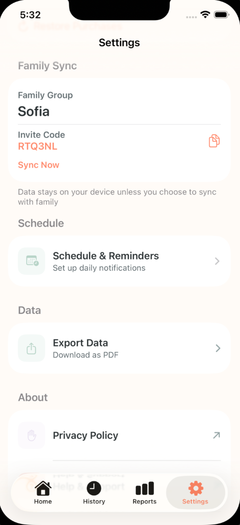 Family sync and settings